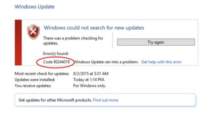 Windows Update Error 80244019 Windows Update Error 80244019