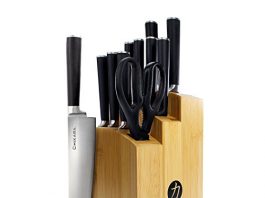 Ginsu Gourmet Chikara Series Forged 12-Piece Japanese Steel Knife Set Review Ginsu Gourmet Chikara Series Forged 12-Piece Japanese Steel Knife Set – Cutlery Set with 420J Stainless Steel Kitchen Knives – Bamboo Finish Block, 07112DS