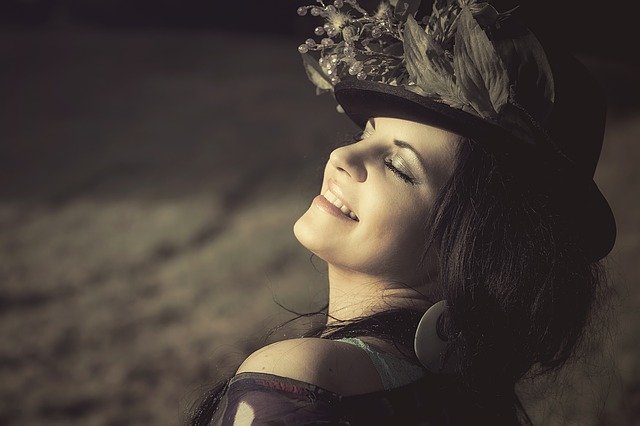 beauty, woman, flowered hat