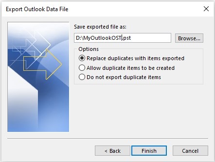 Browse PST save location
