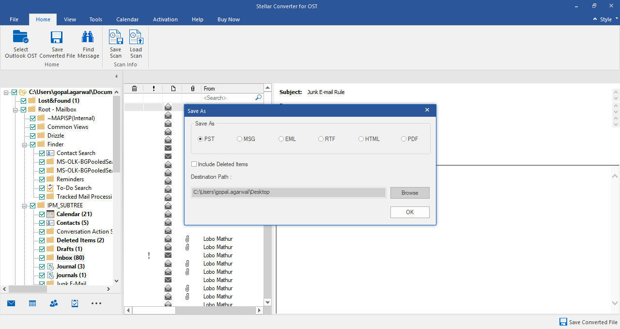 choose PST file format