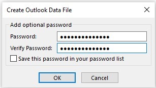 Enter a password to protect PST