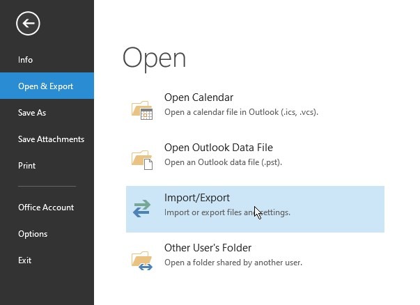 Import/Export Outlook Data File