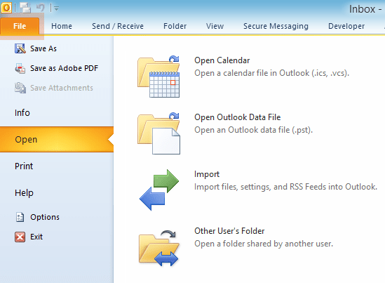 Outlook 2010 import export