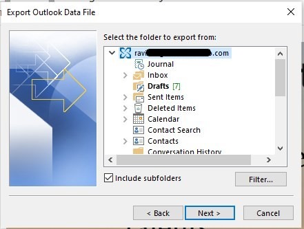 Select Outlook Mail items for export