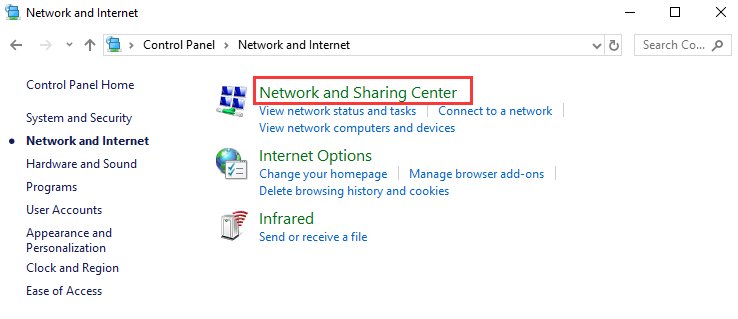 Network and Sharing Center