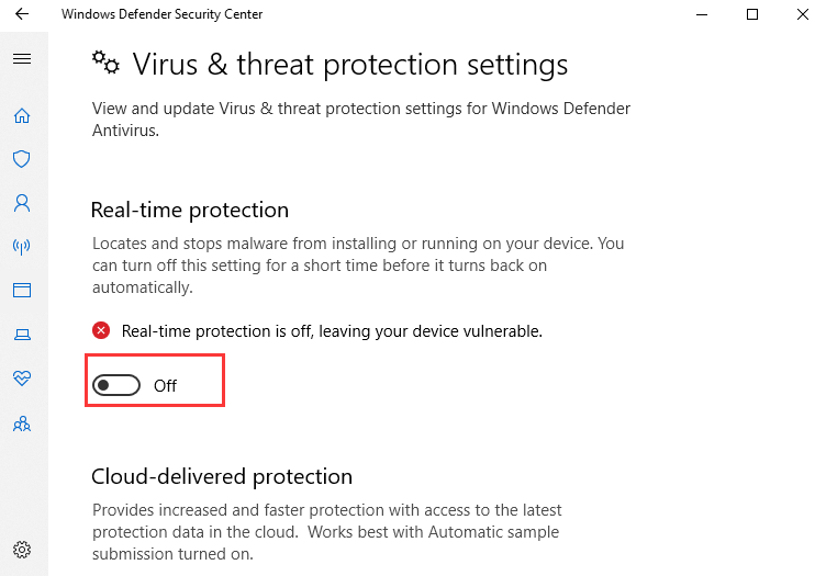 Virus & threat protection settings