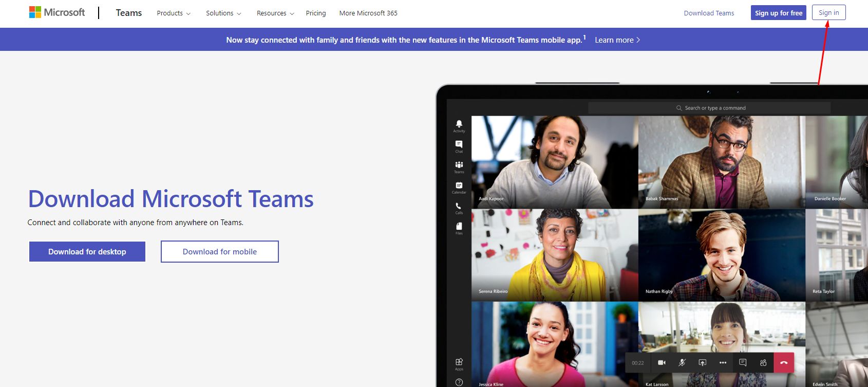 microsoft teams sign in button