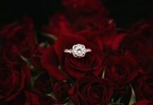 How to Get a Minimal Engagement Ring silver-colored ring on top of red roses