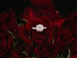 How to Get a Minimal Engagement Ring silver-colored ring on top of red roses