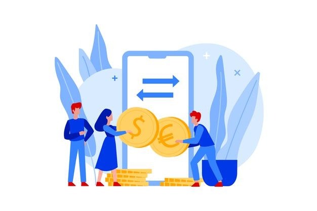 flat-people-holding-euro-and-dollar-coins-and-curr Flat people holding euro and dollar coins and currency exchange Free Vector
