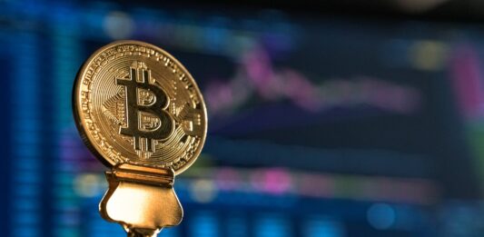 What is Backing Bitcoin? selective focus photo of Bitcoin near monitor