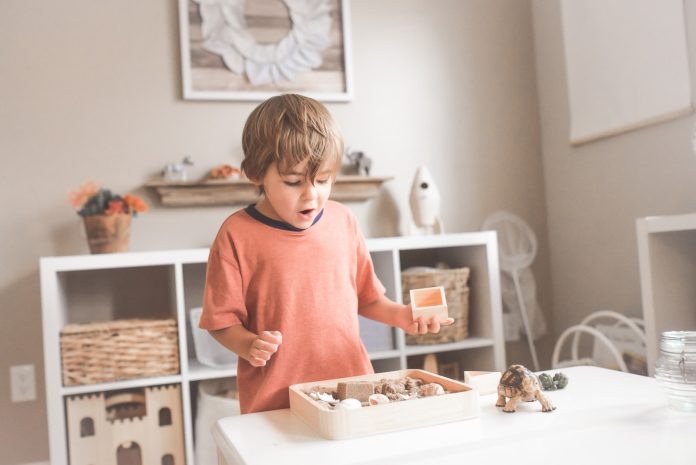 Photo by Paige Cody boy in orange crew neck t-shirt standing in front of white wooden table with cupcakes