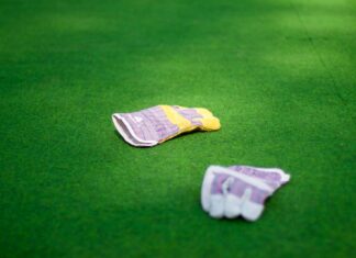 What Mistakes to Avoid Before Purchasing Artificial Turf? pair of purple-and-white gloves on green grass lawn