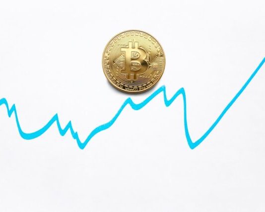 I Am Becoming a Professional Crypto Trader! Gold bitcoin cryptocurrency coin and blue graph of changes of value on white background