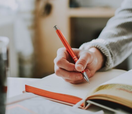 Different Types of Academic Writing person holding on red pen while writing on book