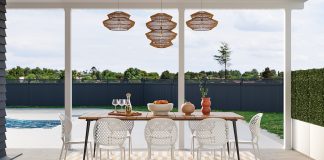 How To Match Your Home Layout To Your Lifestyle a dining room with a table and chairs next to a pool